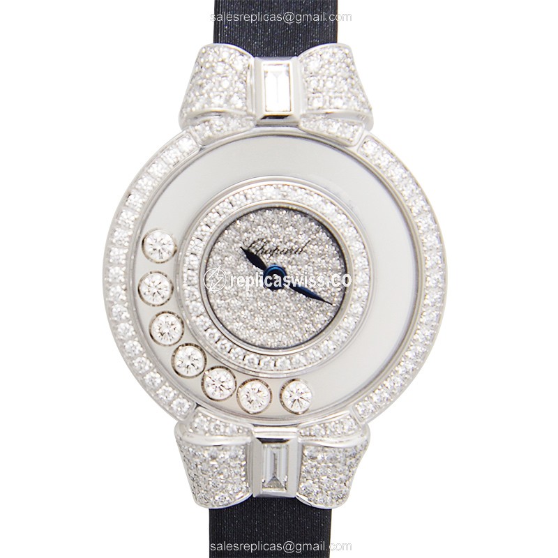 Chopard 205020-1203 Happy Diamonds - Quartz - 18kt White Gold - Diamond Dial - Skull - Blue Buckle